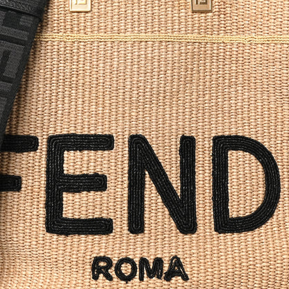 Fendi Straw Vitello King Plexiglass Woven Large Fendi Sunshine Shopper Tote Natural Black 8 of 10