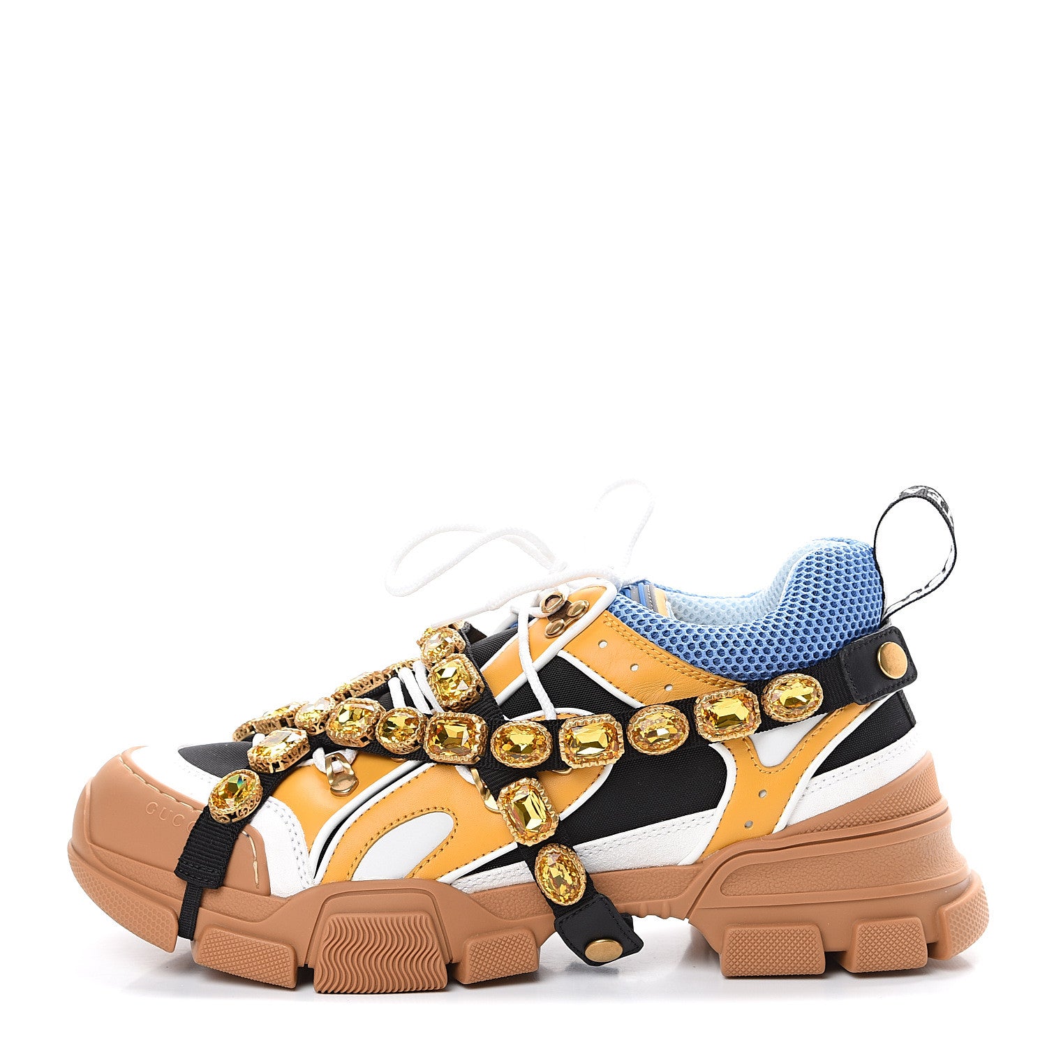 Gucci X SEGA Nylon Calfskin Suede Removable Crystals Mens Flashtrek Sneakers 8.5 Black Great White Crop 1 of 8