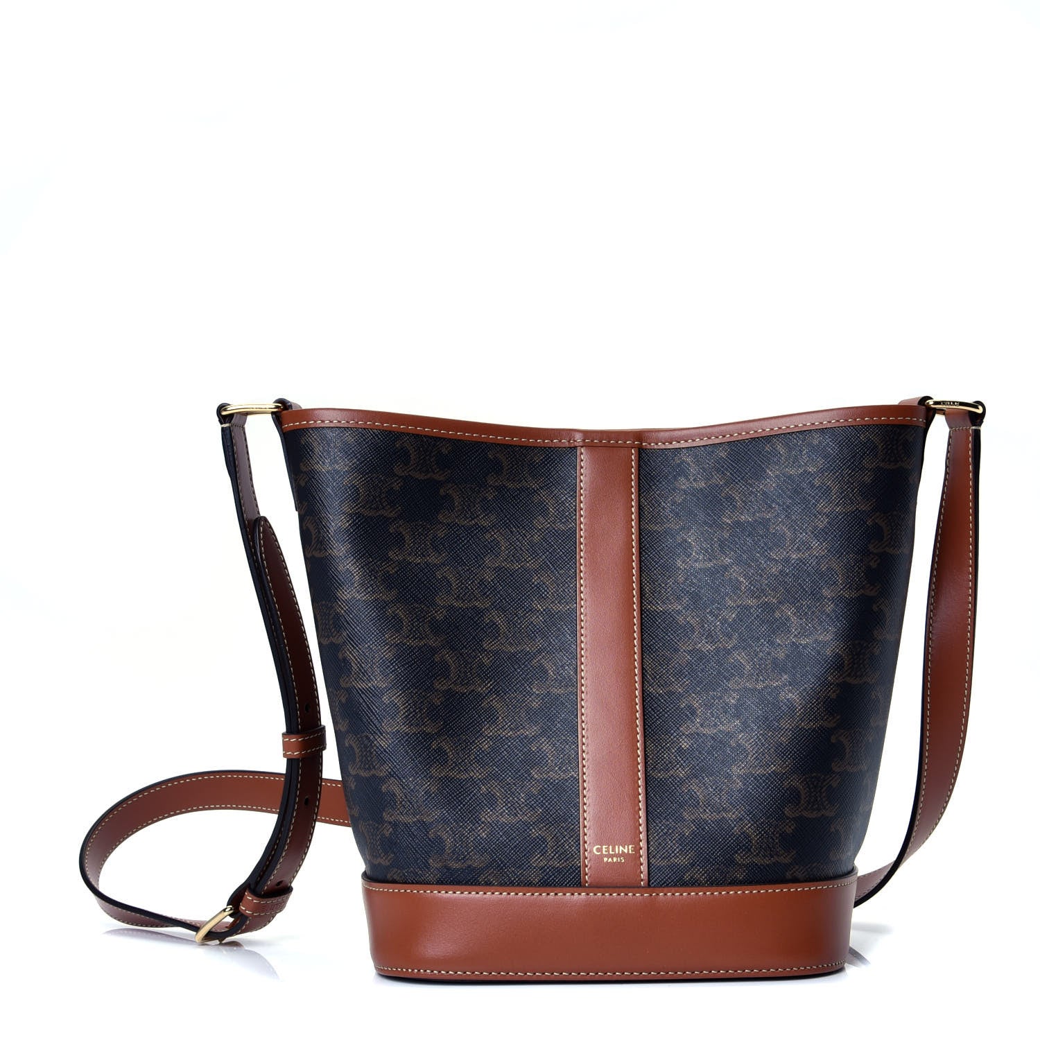 Celine Triomphe Canvas Calfskin Small Bucket Bag Tan 1 of 4