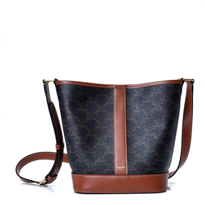 Celine Triomphe Canvas Calfskin Small Bucket Bag Tan 1 of 4