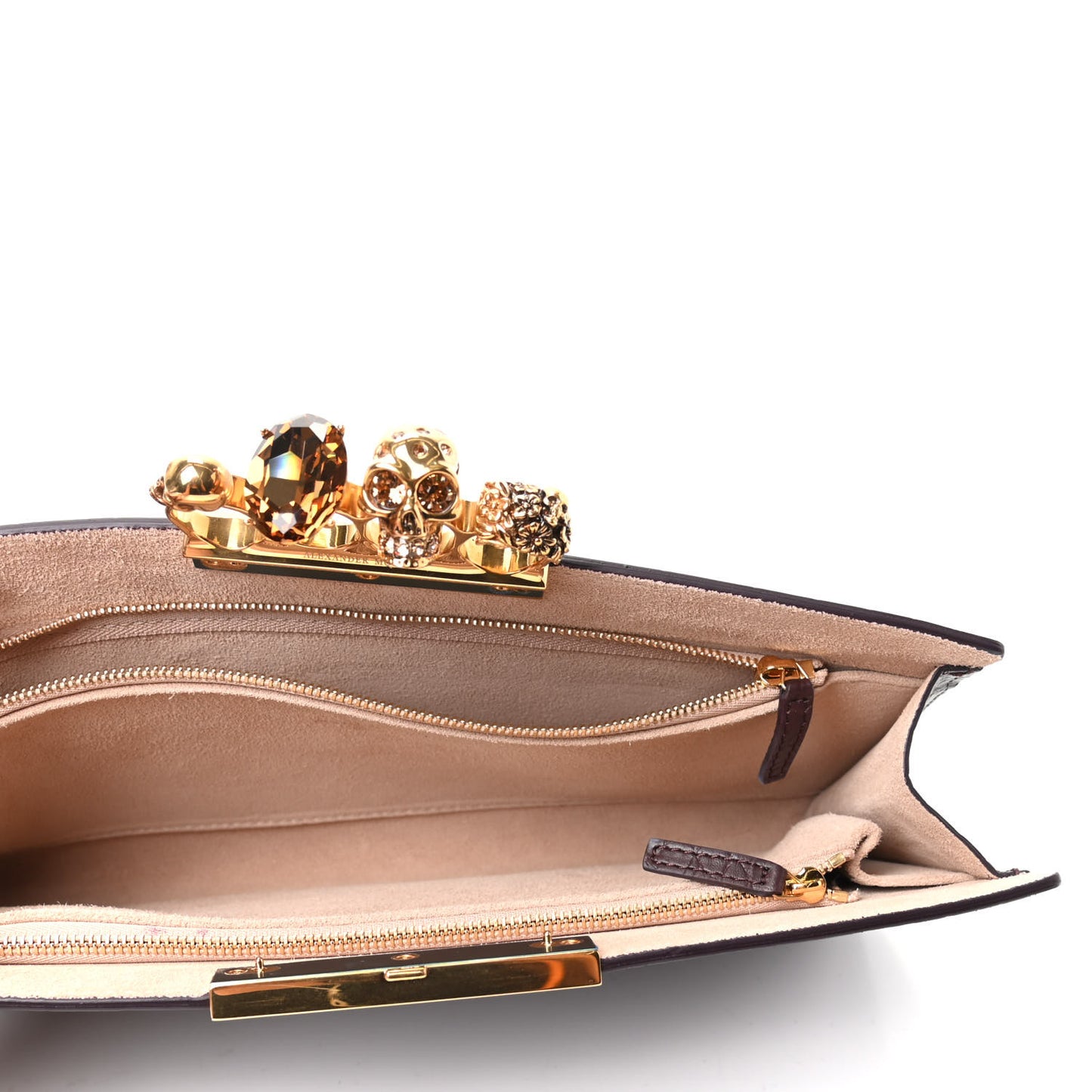 Calfskin Crocodile Embossed Knuckle Flat Clutch Burgundy