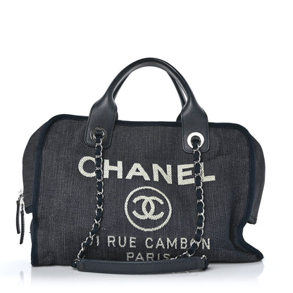 Chanel Denim Deauville Bowling Bag Dark Blue 1 of 11