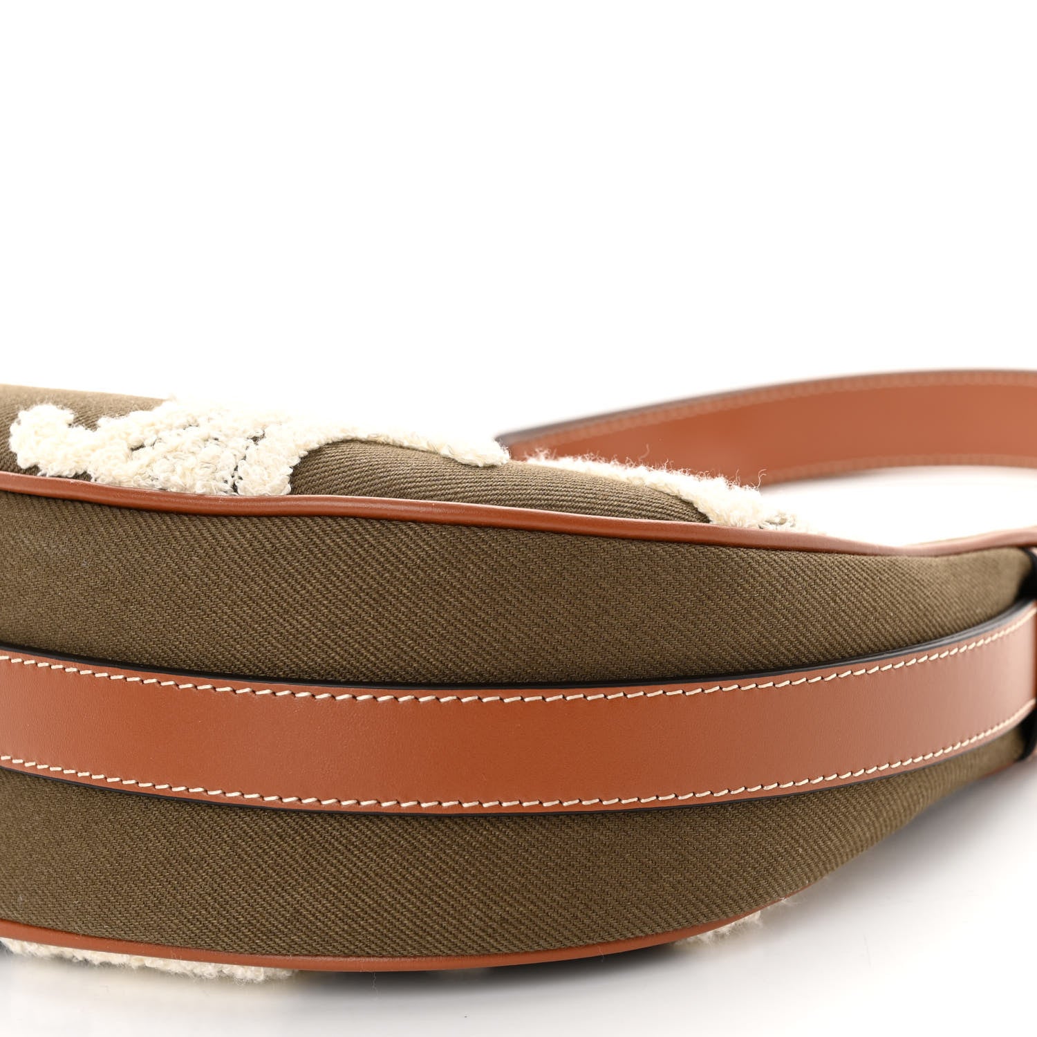 Celine Cotton Gabardine Bouclette Embroidered Medium Strap Ava Triomphe Shoulder Bag Khaki Tan 9 of 9