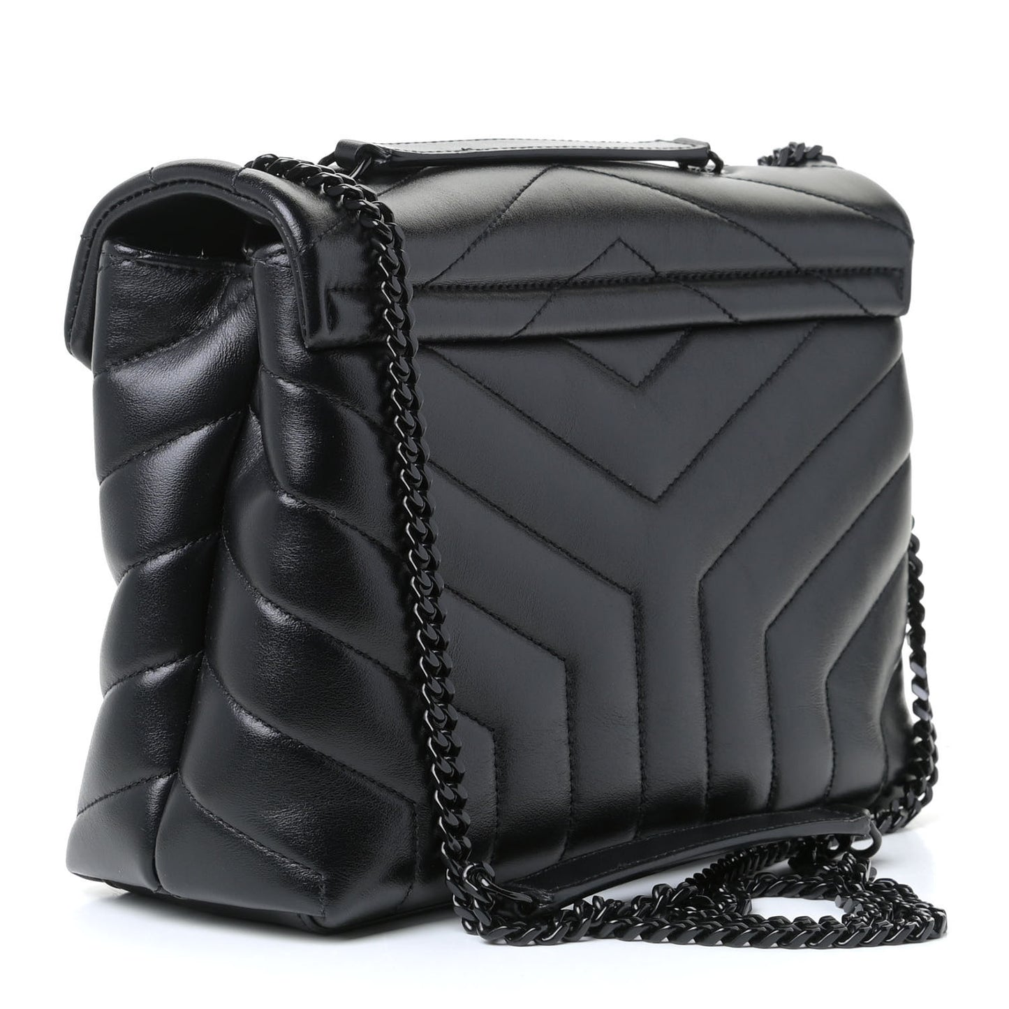 Calfskin Y Quilted Monogram Small Loulou Chain Satchel Black