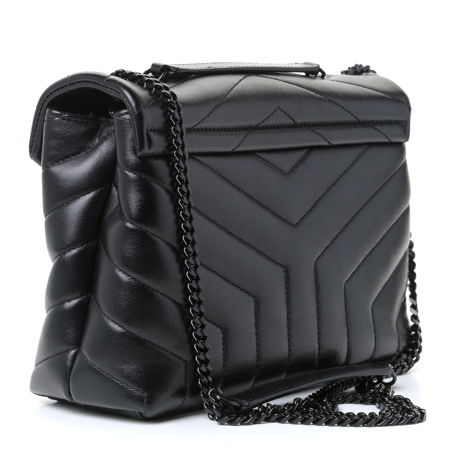 Saint Laurent Calfskin Y Quilted Monogram Small Loulou Chain Satchel Black 3 of 9