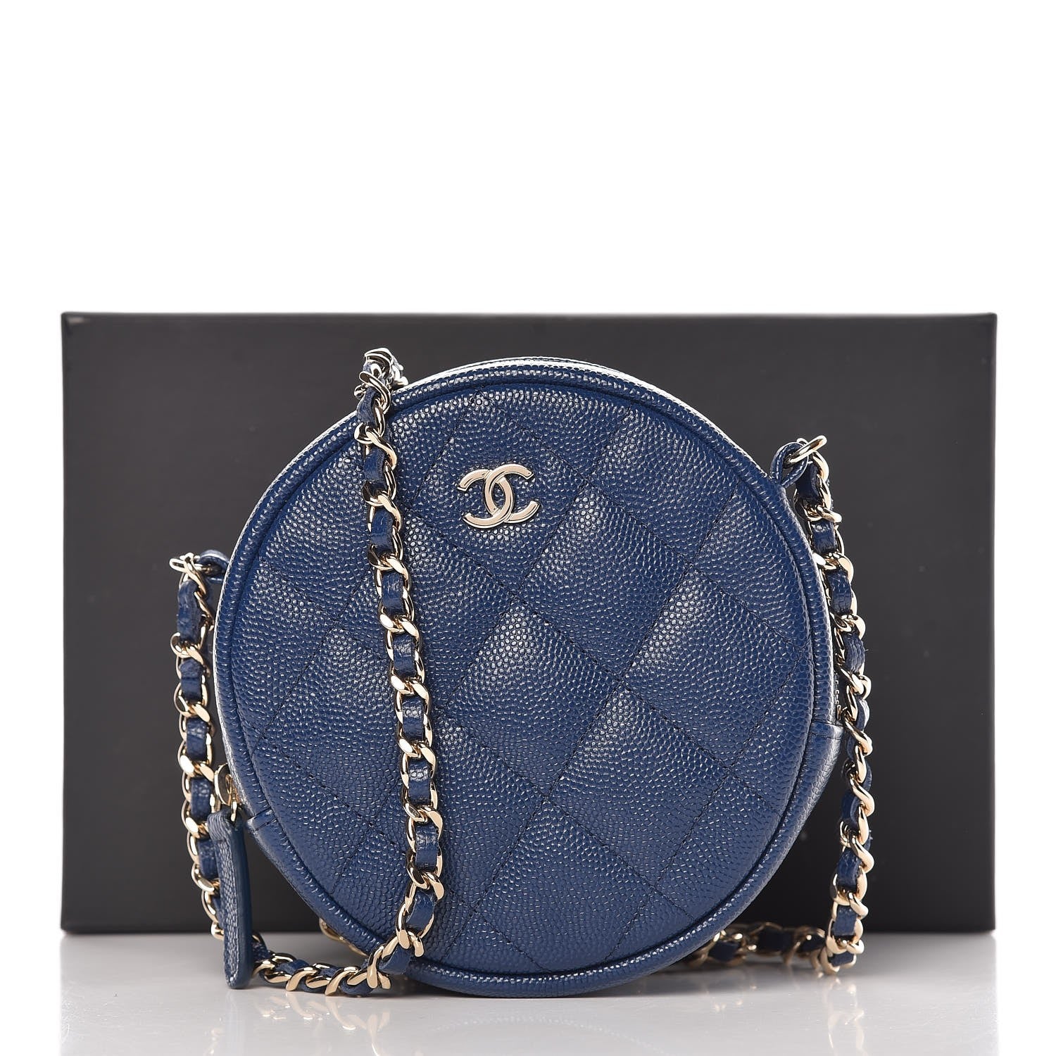 Chanel Caviar Quilted Round Clutch With Chain Navy 8 of 8