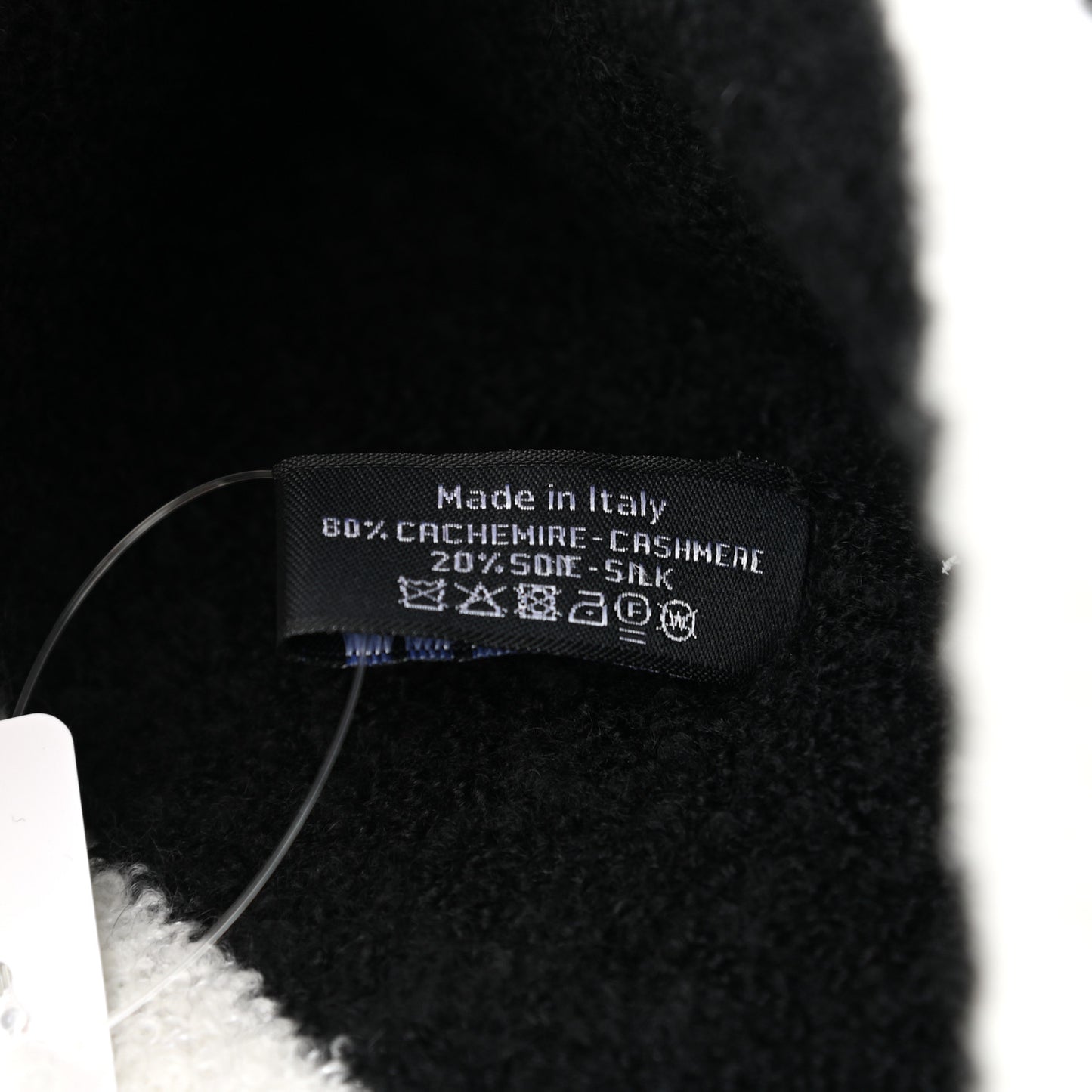 Cashmere Silk CC Beanie Hat Black White