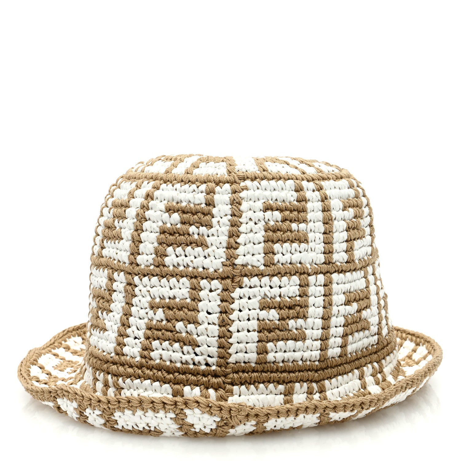 Fendi Cotton Rayon FF Woven Bucket Hat S/M Beige 4 of 8