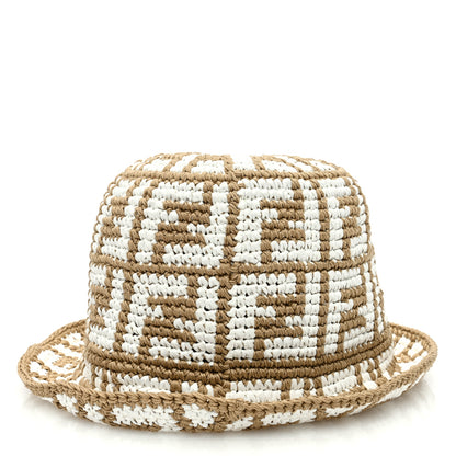 Fendi Cotton Rayon FF Woven Bucket Hat S/M Beige 4 of 8