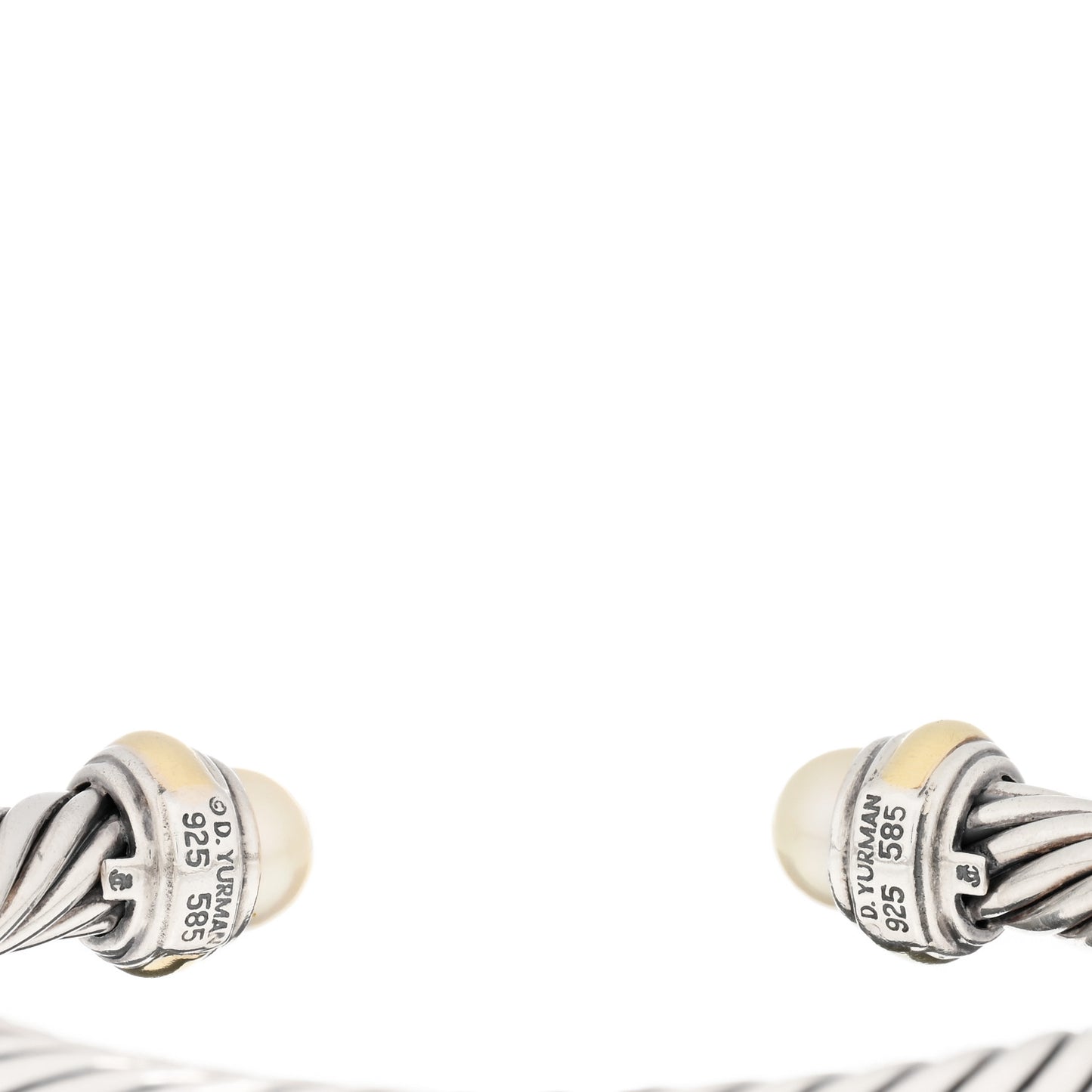 Sterling Silver 14K Yellow Gold Pearl 7mm Cable Classics Bracelet