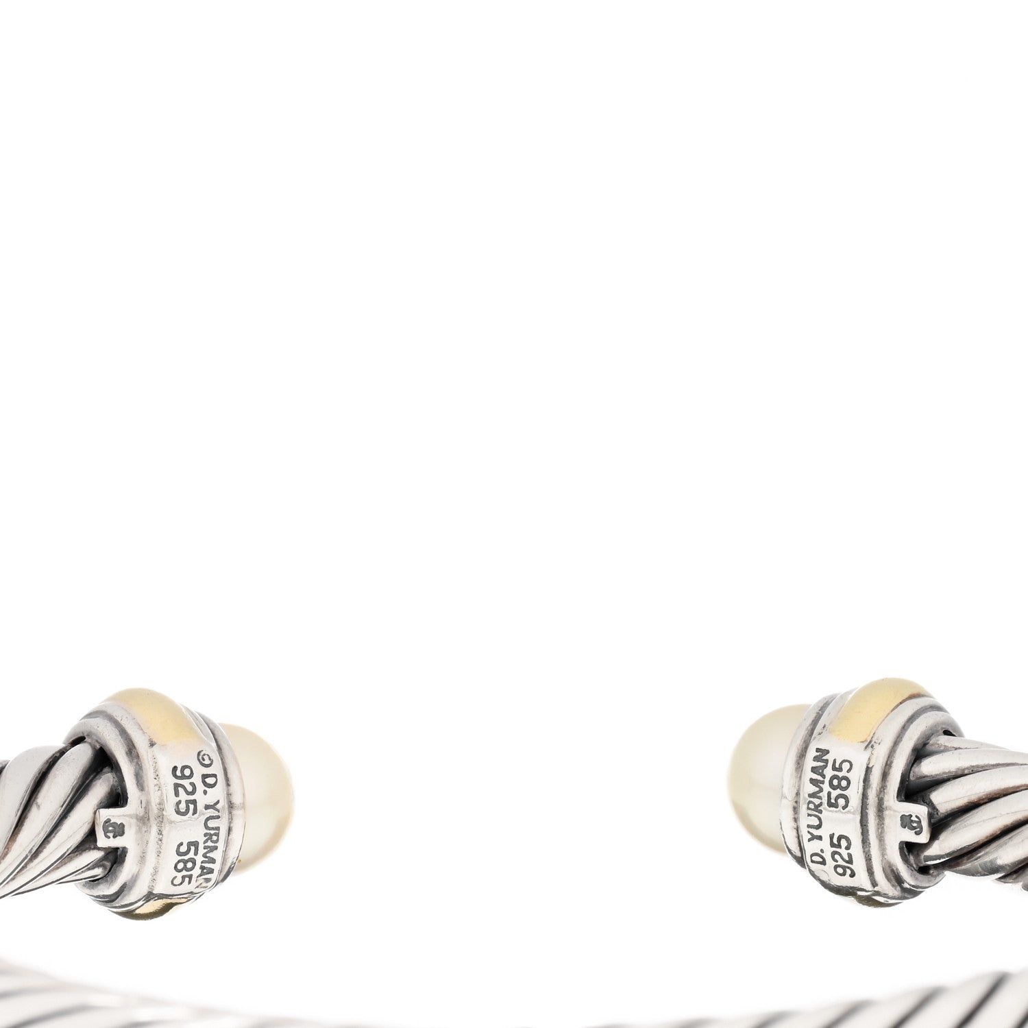 David Yurman Sterling Silver 14K Yellow Gold Pearl 7mm Cable Classics Bracelet 3 of 3