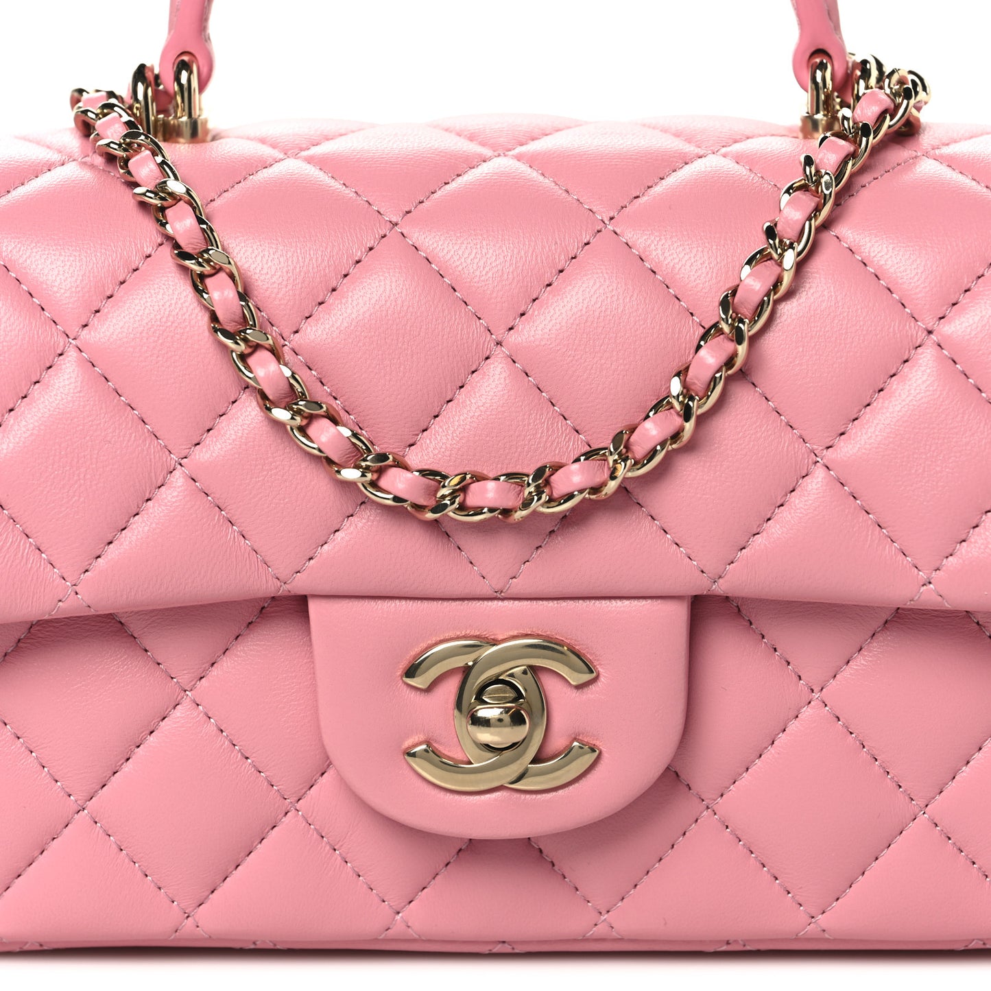 Lambskin Quilted Mini Top Handle Rectangular Flap Pink