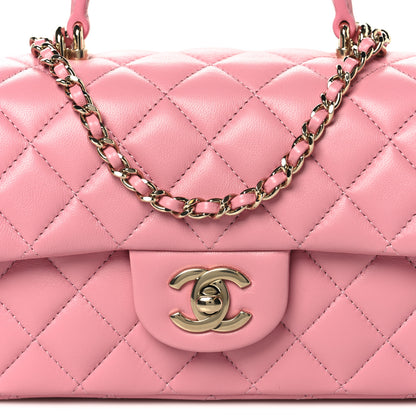 Chanel Lambskin Quilted Mini Top Handle Rectangular Flap Pink 8 of 11