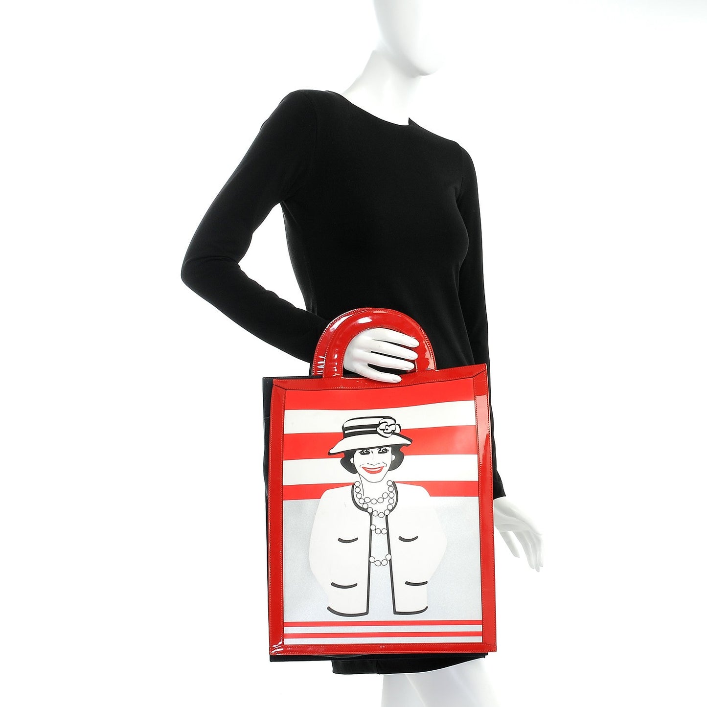 Patent Printed Shopping Tote Red