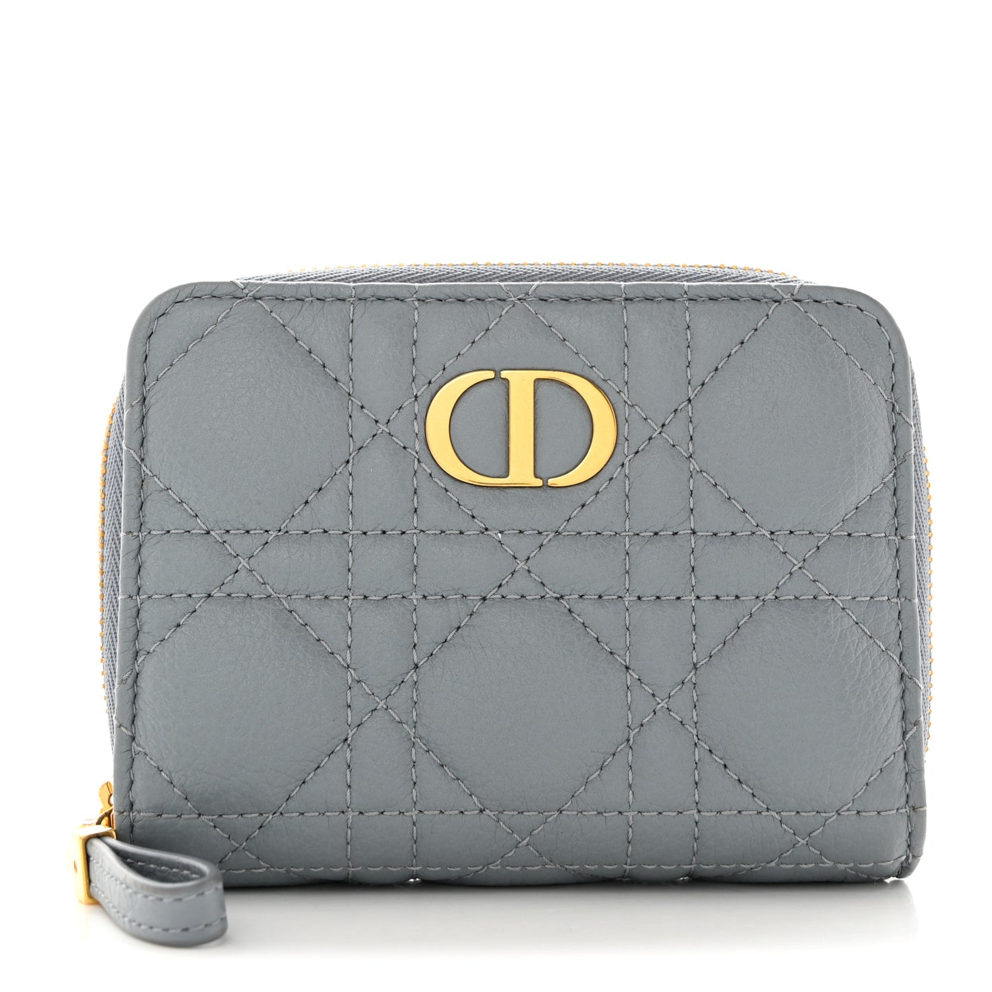 Grained Calfskin Supple Cannage Caro Scarlet Zipped Wallet Cloud Blue