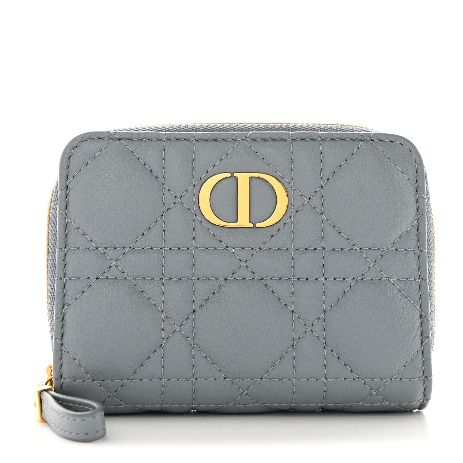 Christian Dior Grained Calfskin Supple Cannage Caro Scarlet Zipped Wallet Cloud Blue 1 of 7
