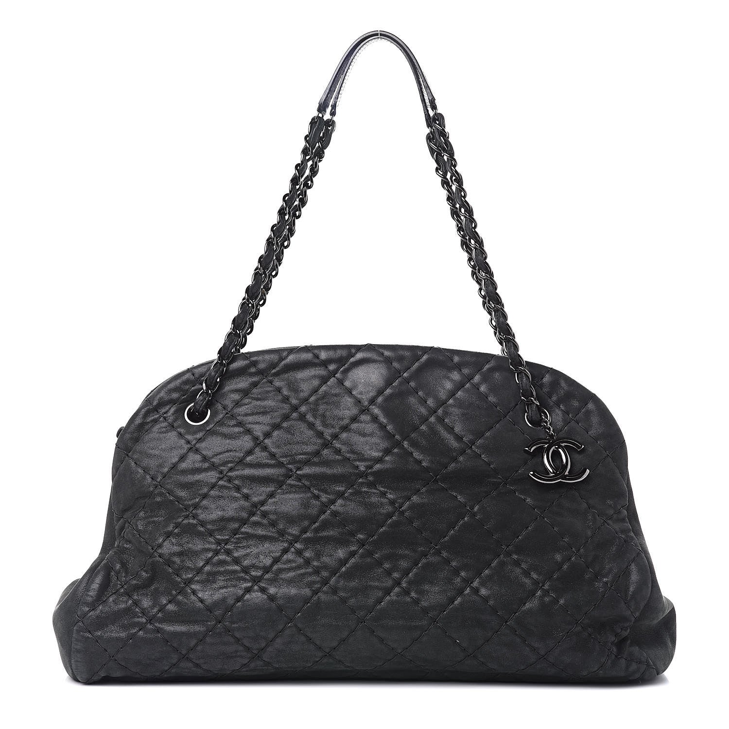 Chanel Iridescent Calfskin Stitched Extra Large Just Mademoiselle Bowling Bag Black 1 of 15