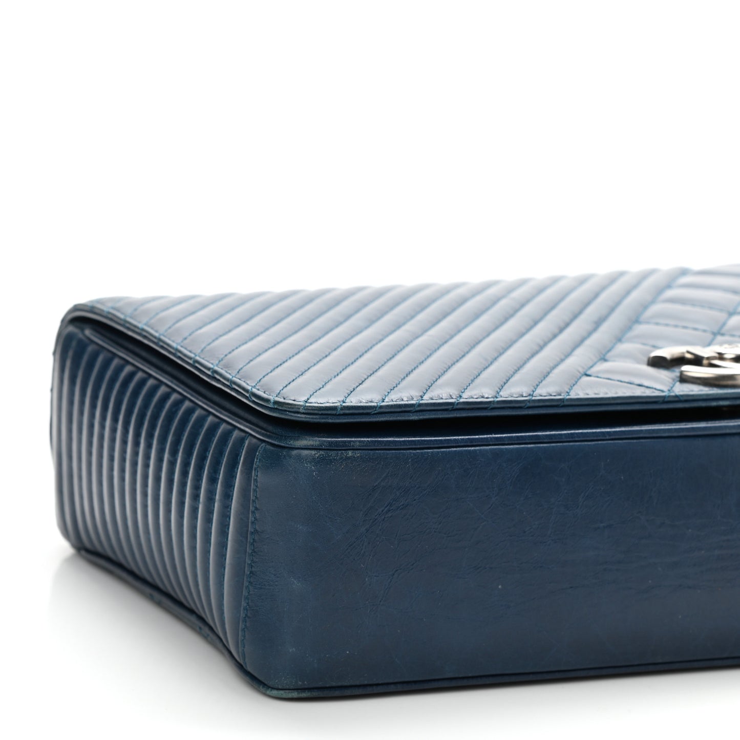 Glazed Calfskin Quilted Large Coco Boy Flap Blue