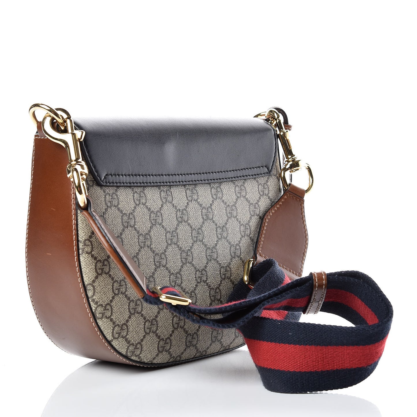 GG Supreme Monogram Web Medium Padlock Messenger Shoulder Bag Black