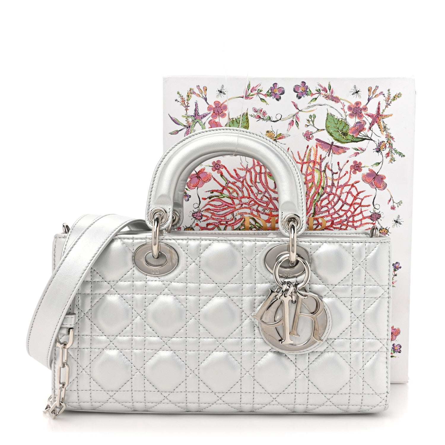 Christian Dior Metallic Lambskin Cannage Medium Lady D-Joy Silver 11 of 11