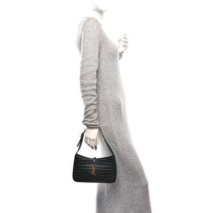 Saint Laurent Calfskin Crocodile Embossed Le 5 A 7 Hobo Black 2 of 10