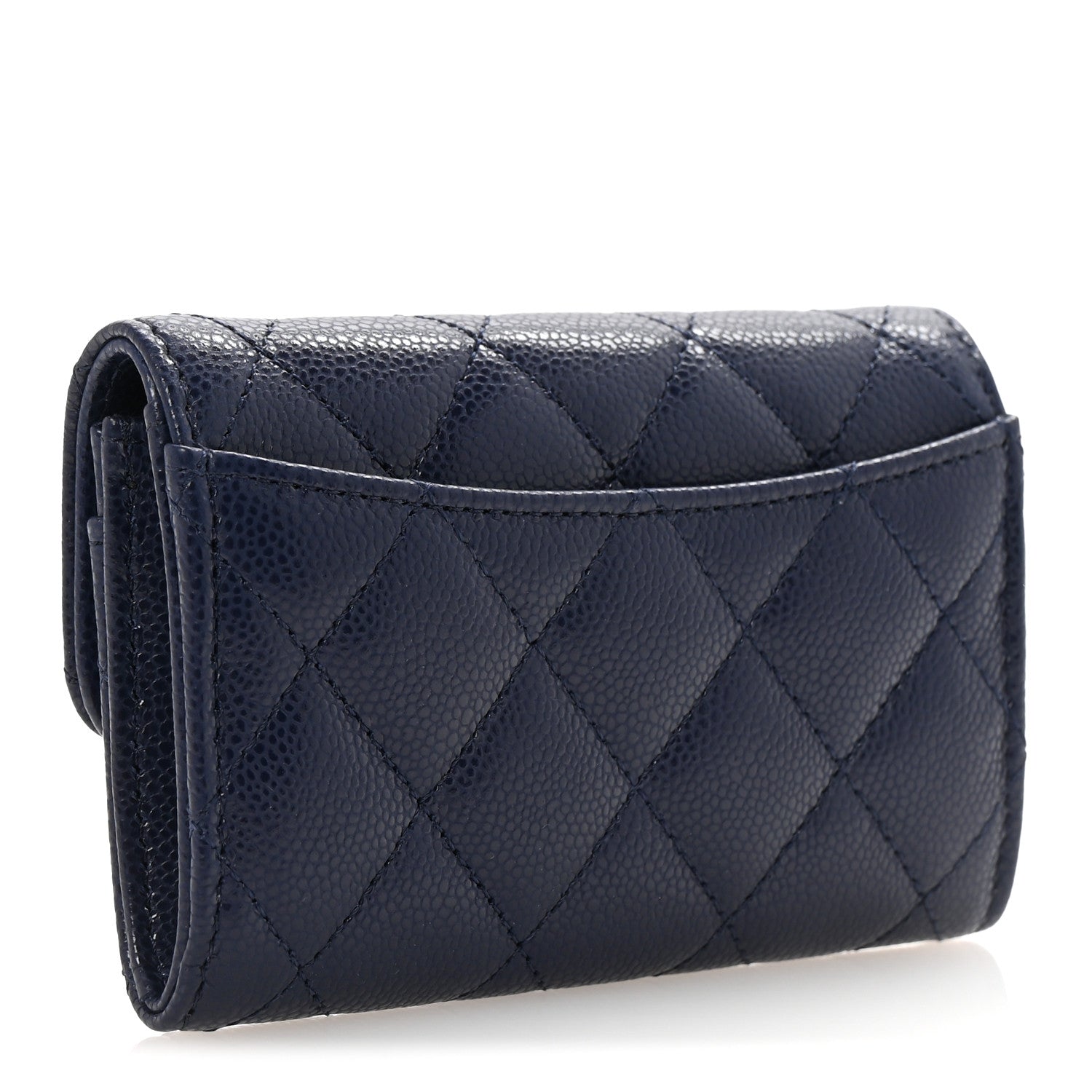 Chanel Caviar Quilted Flap Card Holder Wallet Navy Blue 1741426
