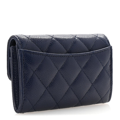 Chanel Caviar Quilted Flap Card Holder Wallet Navy Blue 3 of 9