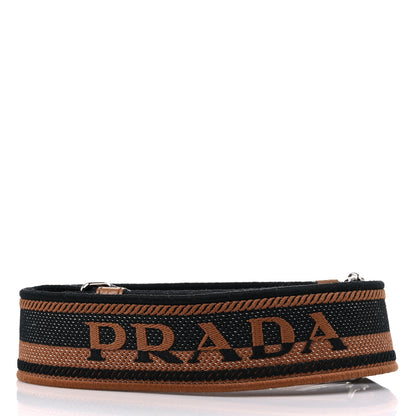 Prada Canvas Calfskin Logo Shoulder Strap Black Caramel 2 of 4