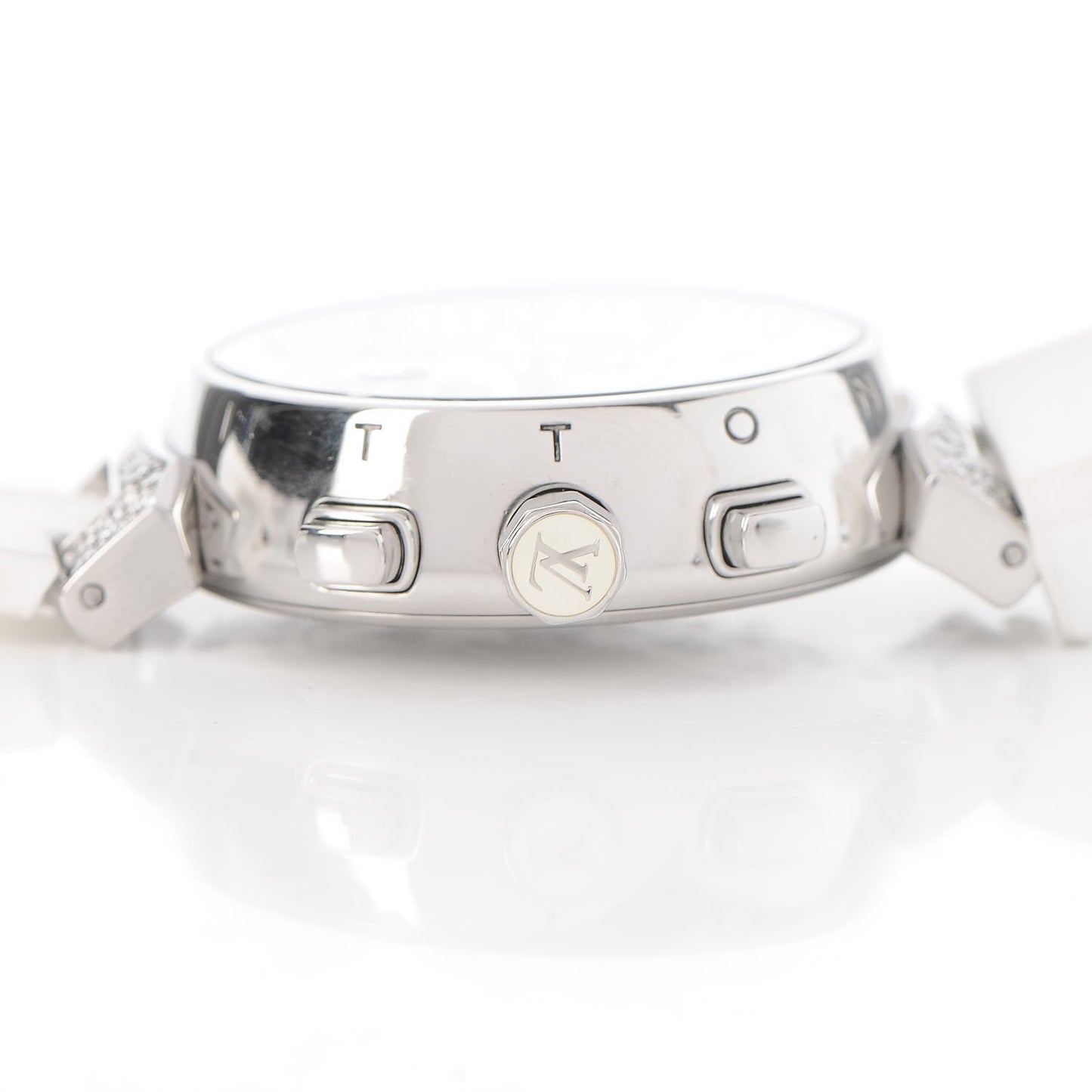 Stainless Steel Rubber Diamond Mother of Pearl 34mm Tambour Lovely Cup Quartz Watch
