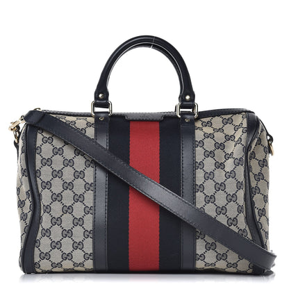 Gucci Monogram Selleria Calfskin Vintage Web Medium Boston Beige Blue 1 of 11