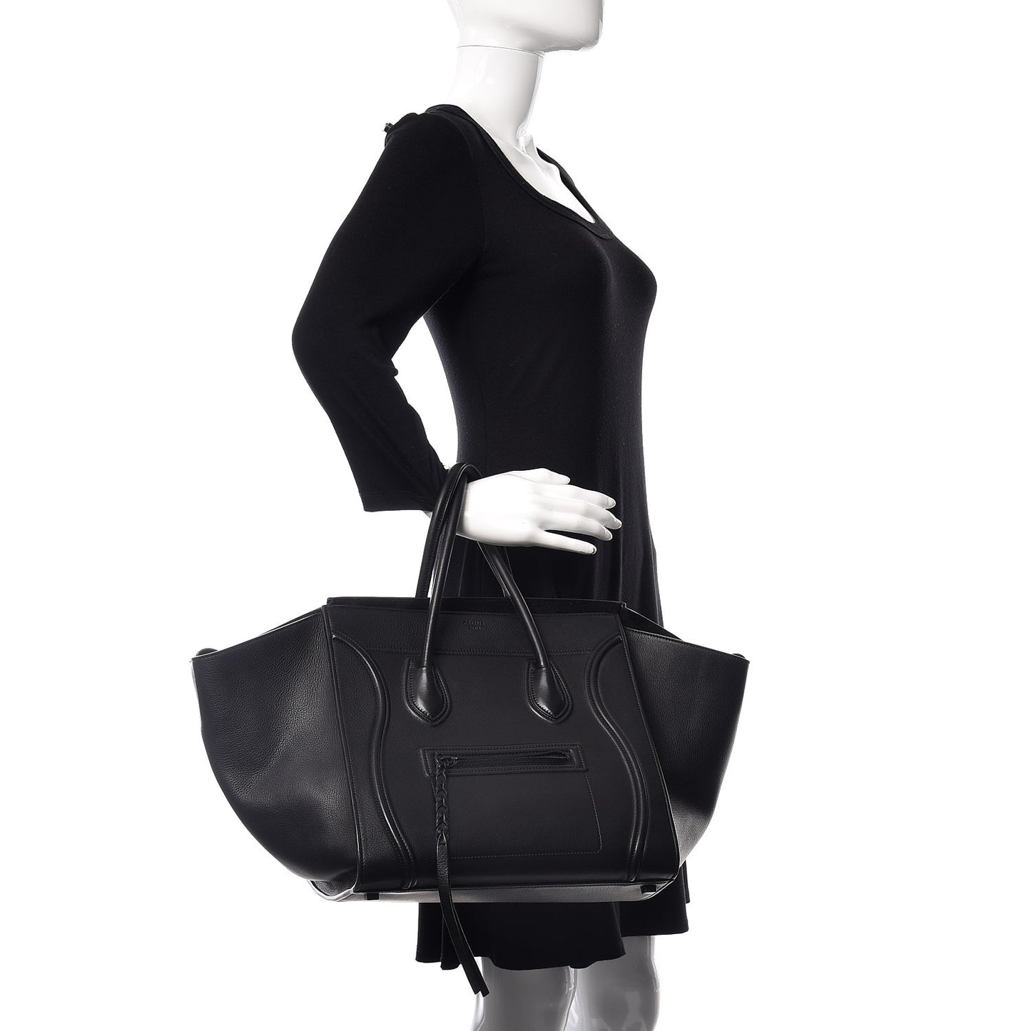 Grained Calfskin Medium Phantom Luggage Black