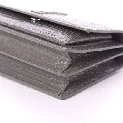 Saint Laurent Calfskin Crocodile Embossed Medium Monogram Sunset Fog 7 of 9