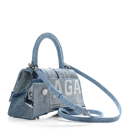 Balenciaga Denim Patchwork Small Hourglass Top Handle Bag Washed Blue 3 of 9