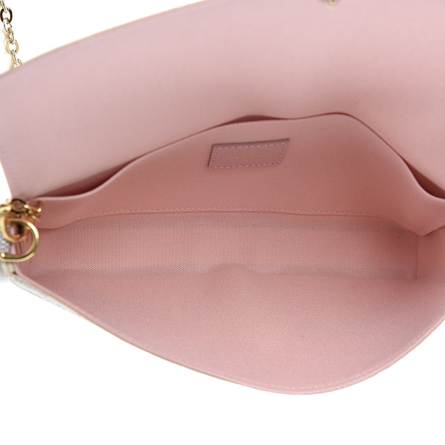 Damier Azur Pochette Felicie Chain Wallet Rose Ballerine