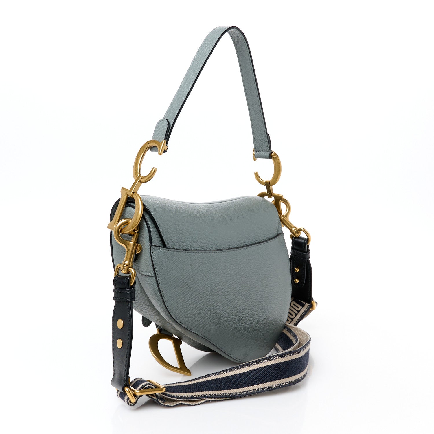 Christian Dior Grained Calfskin Saddle Bag With Strap Stone Grey