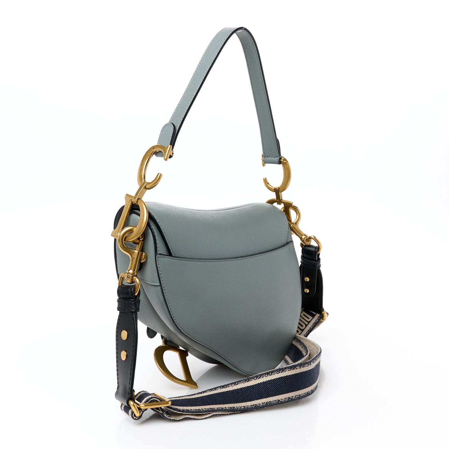 Grained Calfskin Saddle Bag With Strap Stone Grey