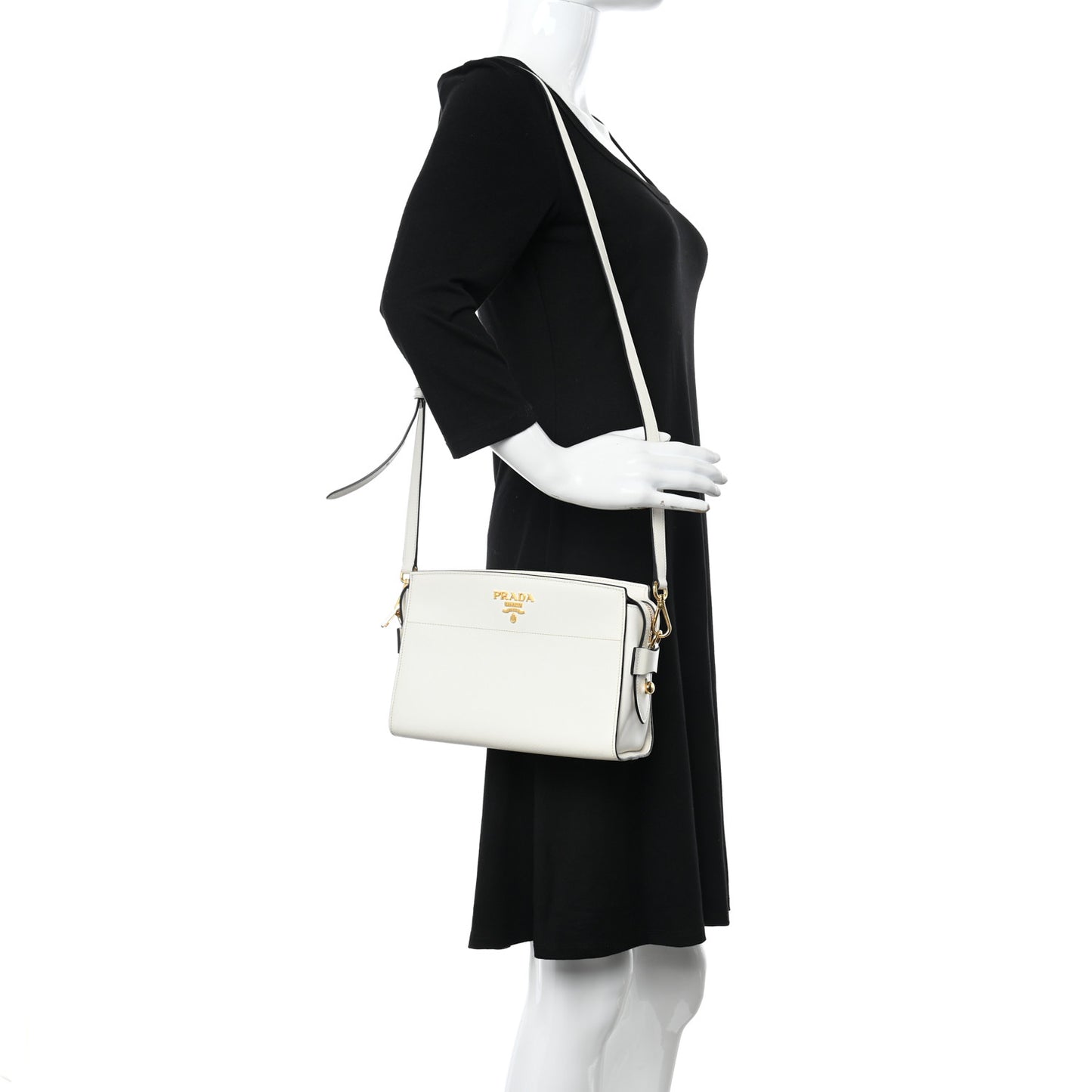Saffiano City Calfskin Esplanade Crossbody Bag White
