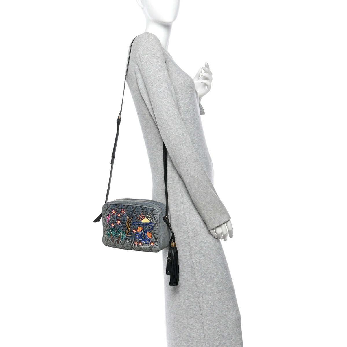 Denim Matelasse Quilted Summer Embroidered Classic Monogram Camera Bag Blue