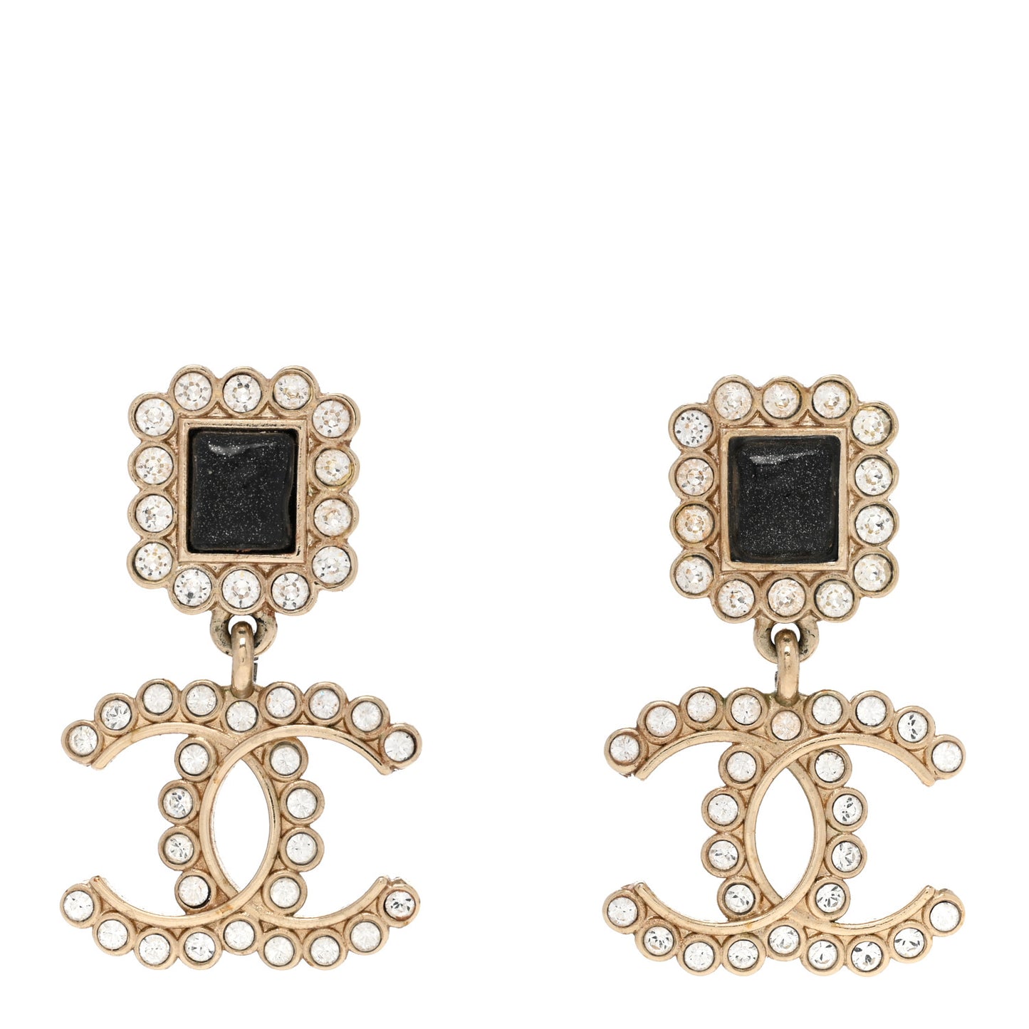 Crystal CC Drop Earrings Gold Black