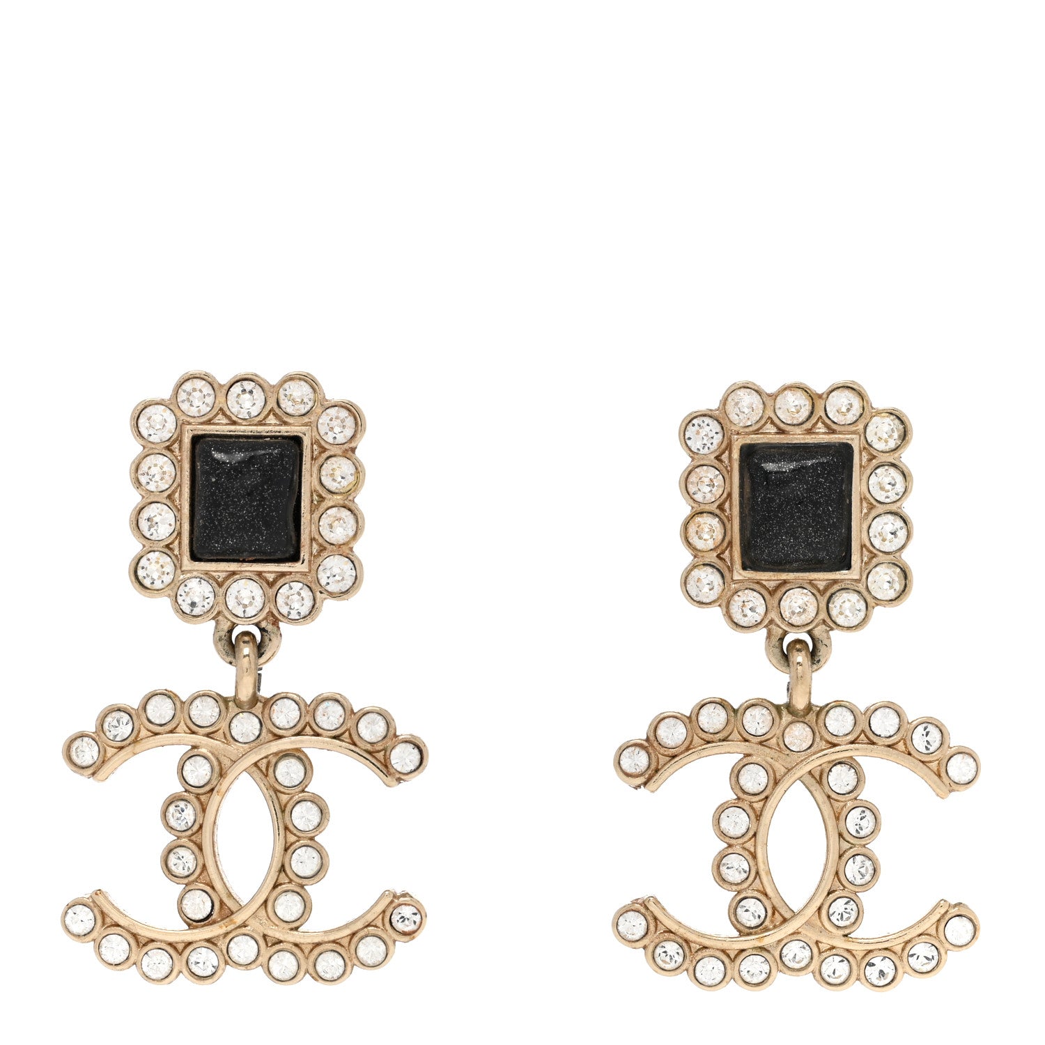 Chanel Crystal CC Drop Earrings Gold Black 1 of 5