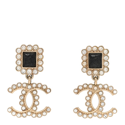 Chanel Crystal CC Drop Earrings Gold Black 1 of 5