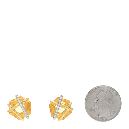 David Yurman 18K Yellow Gold Diamond Champagne Citrine 14mm Cable Wrap Earrings 2 of 4