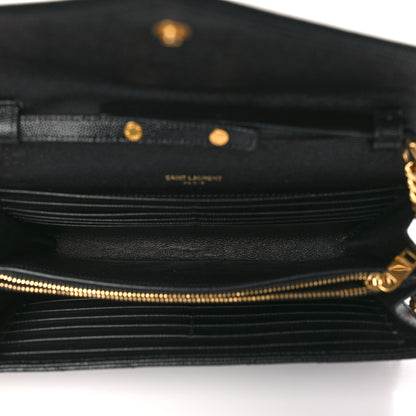 Saint Laurent Grain De Poudre Matelasse Chevron Monogram Chain Wallet Black 5 of 9
