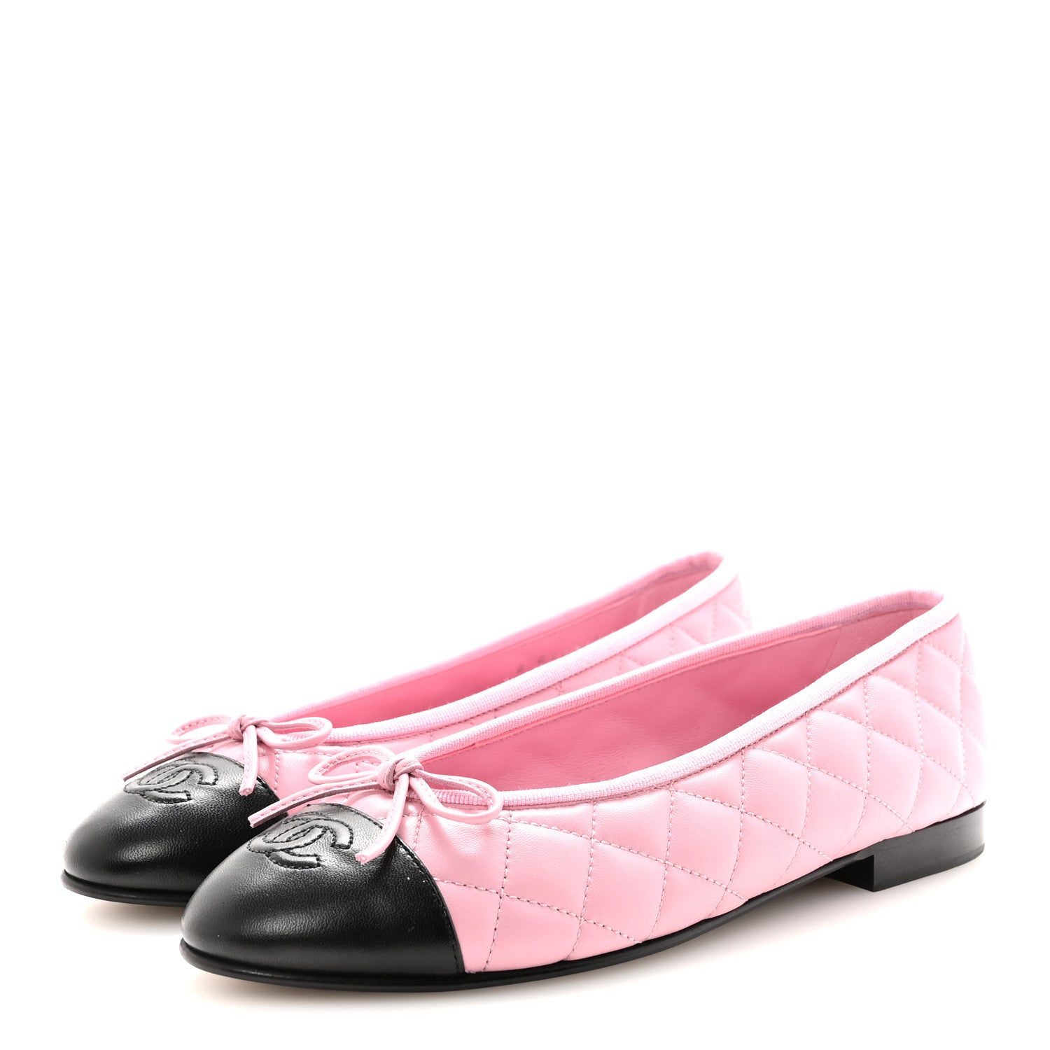 Chanel Lambskin Quilted CC Cap Toe Ballerina Flats 37.5 Pink Black 4 of 10