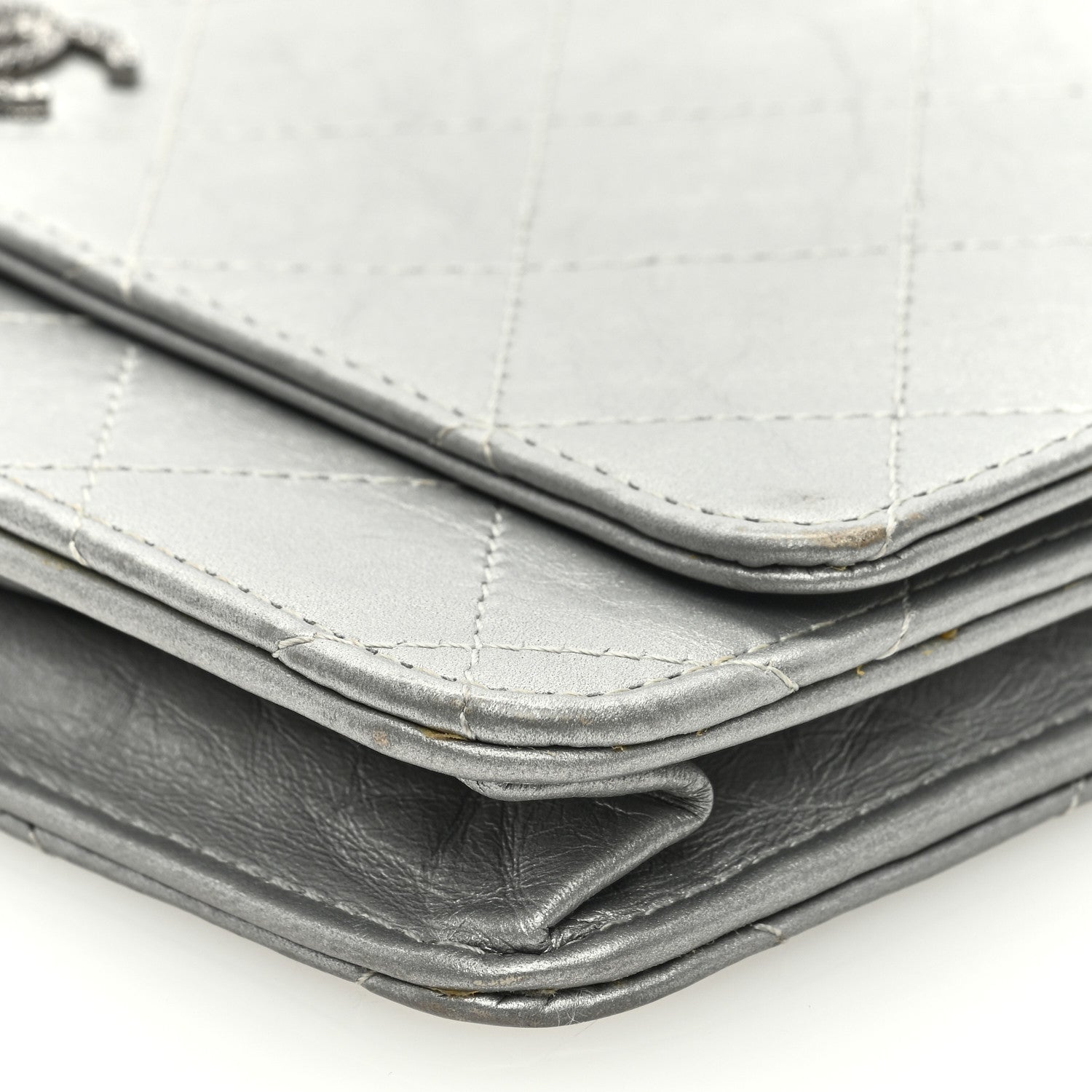Chanel Metallic Aged Calfskin Quilted Wallet on Chain WOC Silver 9 of 9