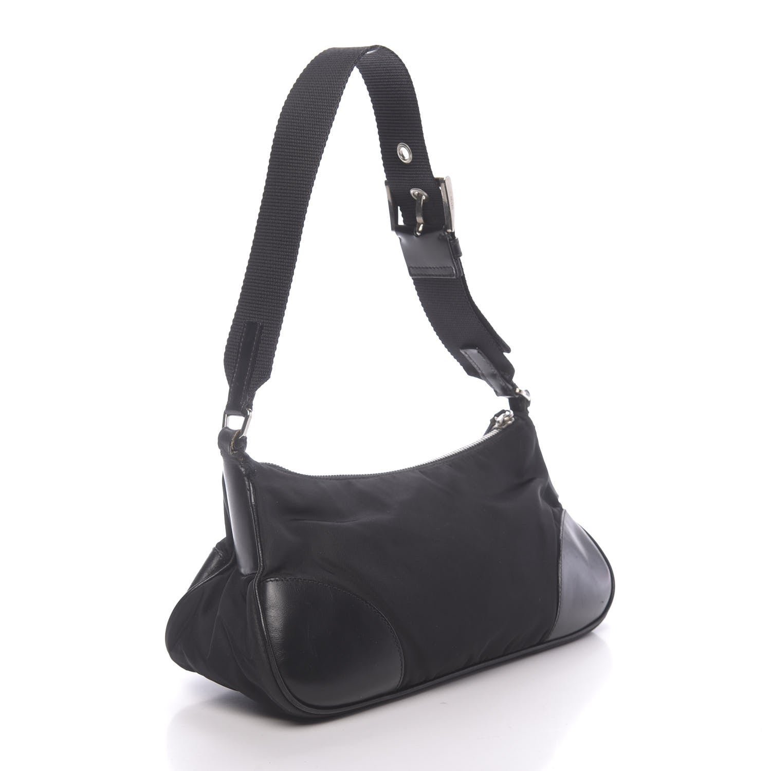Prada Tessuto Nylon Soft Calf Shoulder Bag Black 3 of 13