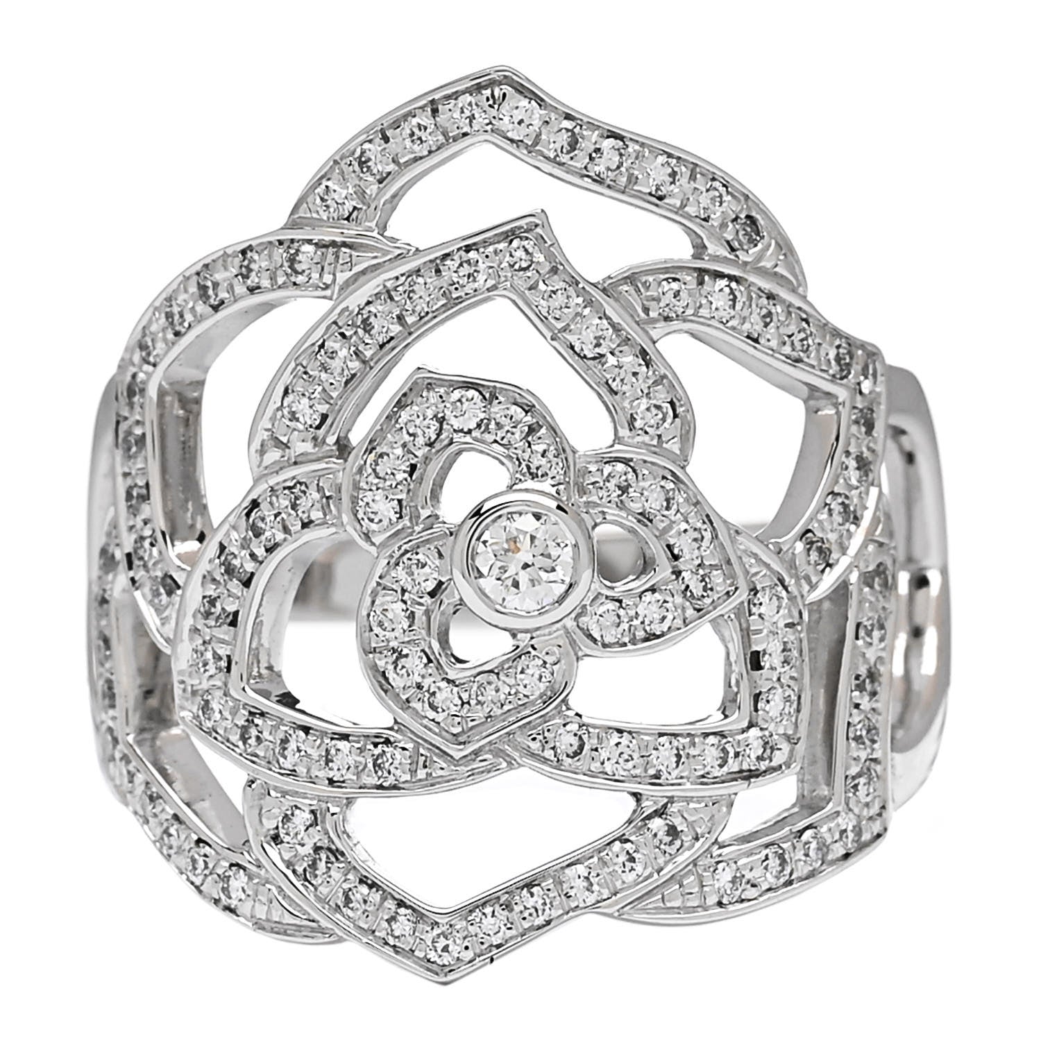 Piaget 18K White Gold Diamond .55ct Rose Ring 53 6.25 1 of 6
