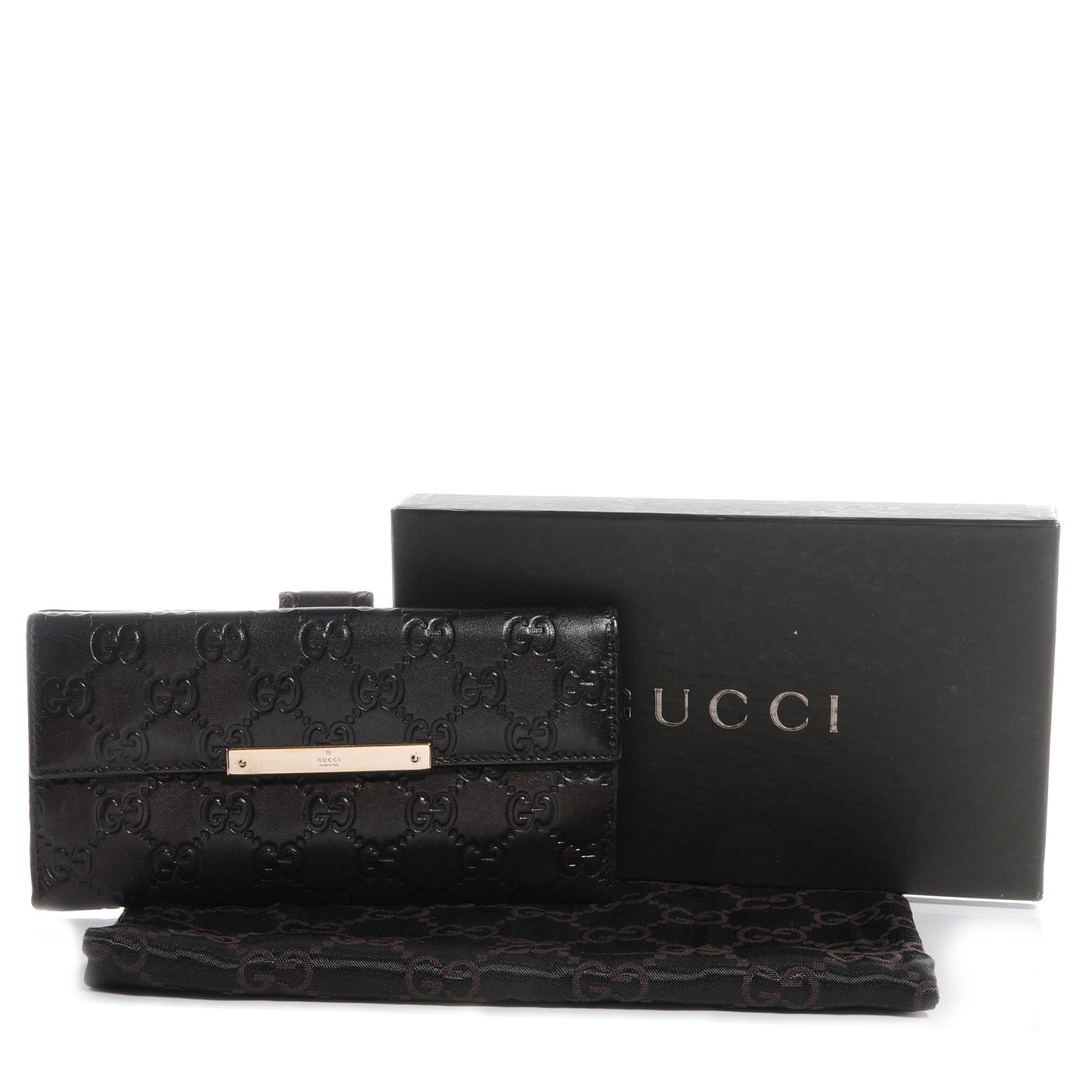 Guccissima Margaux Calfskin Metal Bar Continental Flap Wallet Chocolate