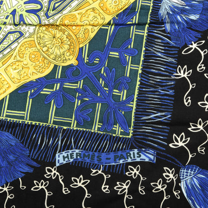 Hermes Cashmere Silk Cavaliers du Caucase Shawl 140 Black Bleu Vert 2 of 3