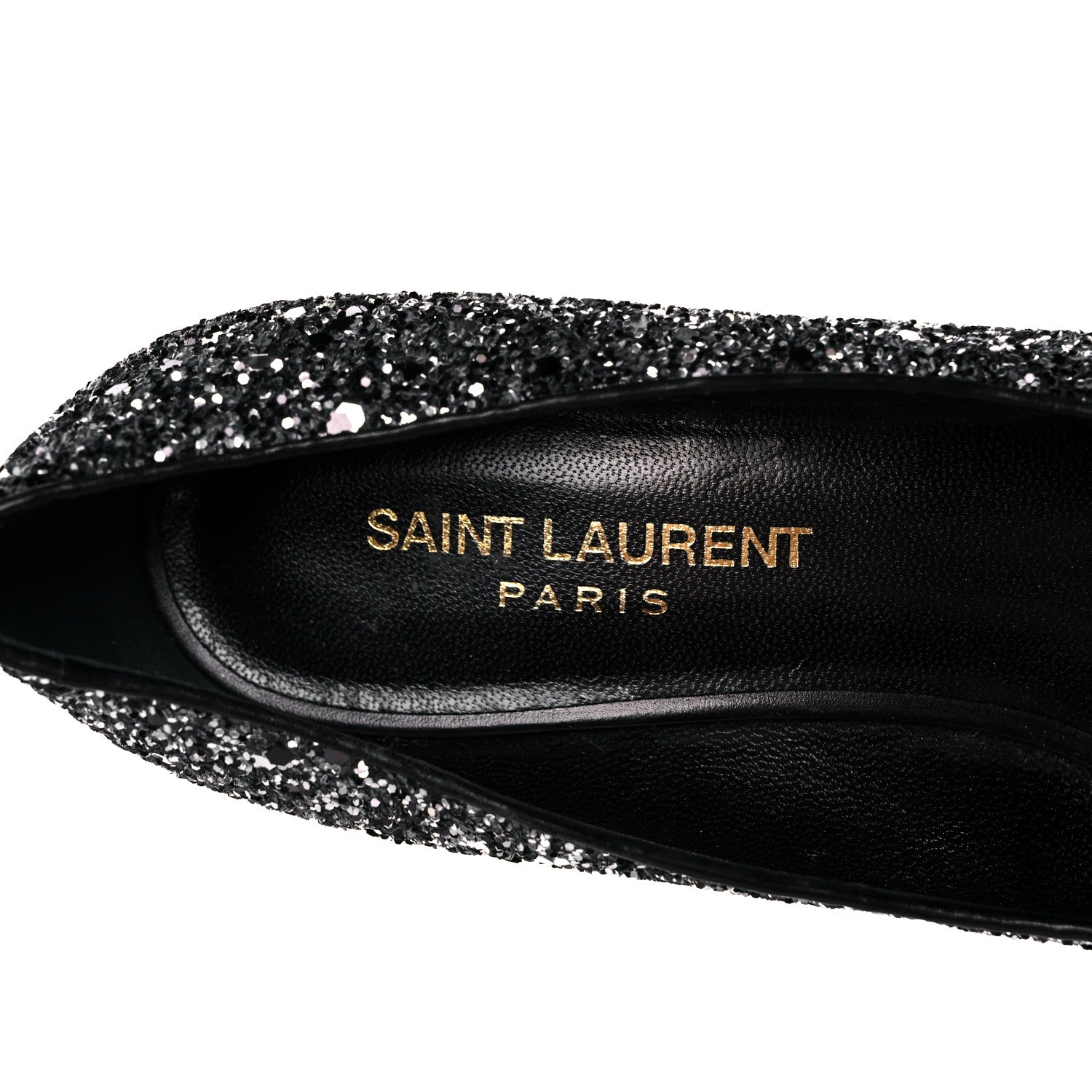 Saint Laurent Charlotte Glitter Point-toe Kitten-Heel Pumps 36 Black 7 of 9